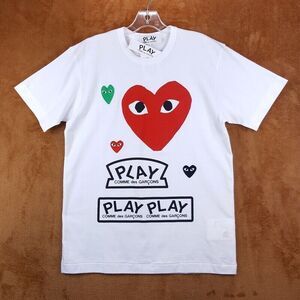 COMME DES GARCONS Shirt Adult Small White Pullover Crew PLAY Logo Hearts Unisex